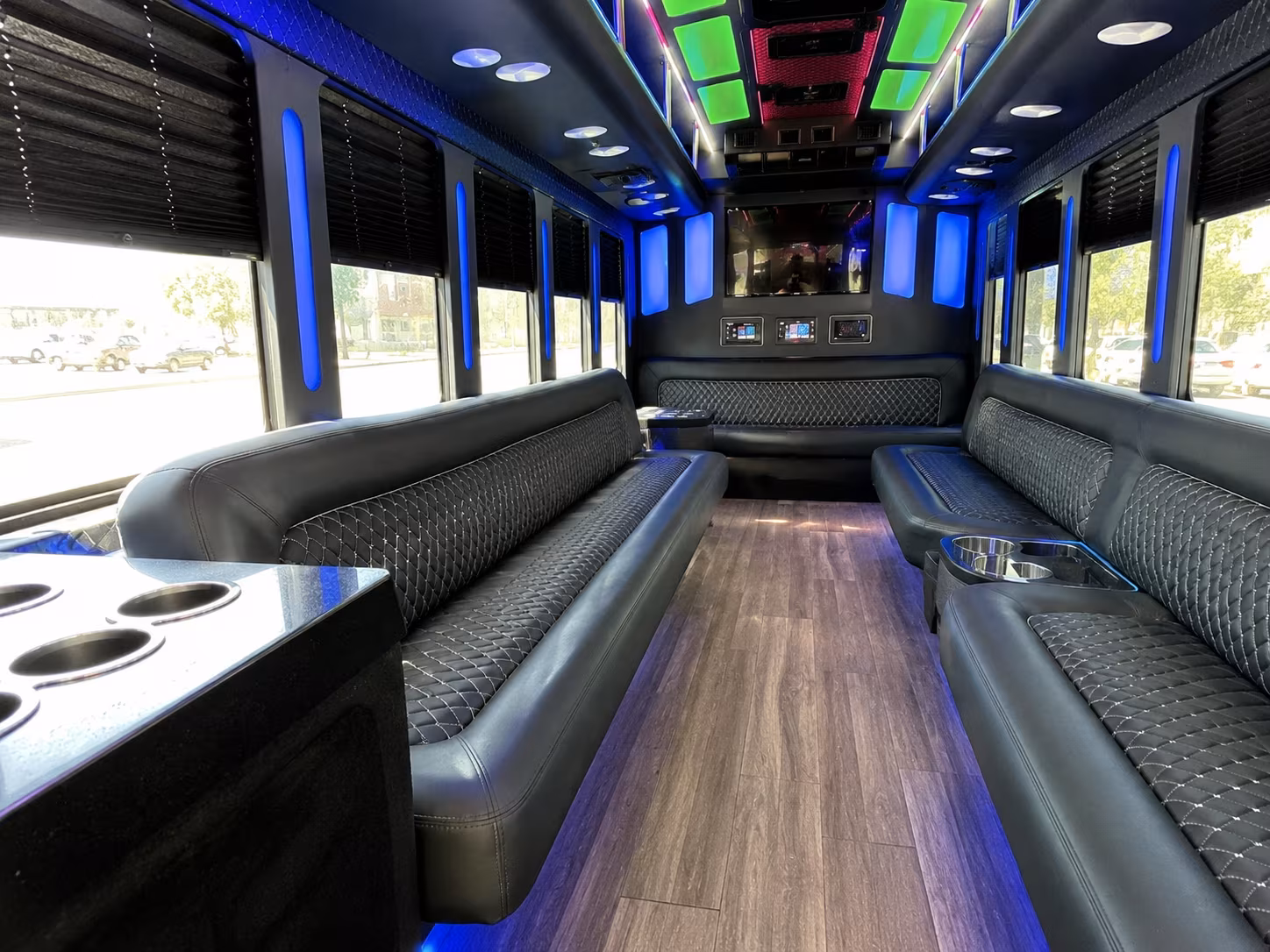 longview 15 passenger party bus inside