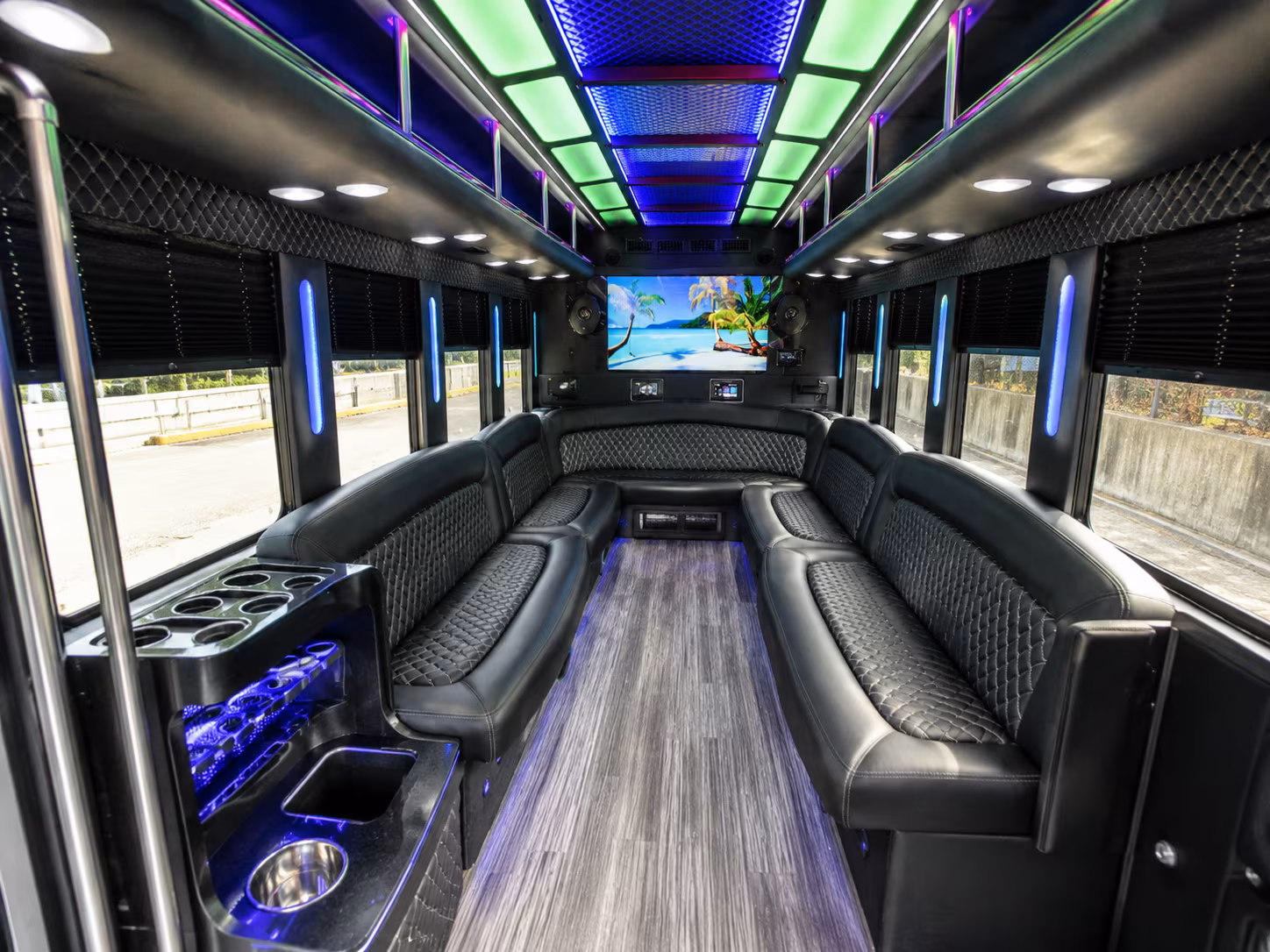 longview 18 passenger party bus inside