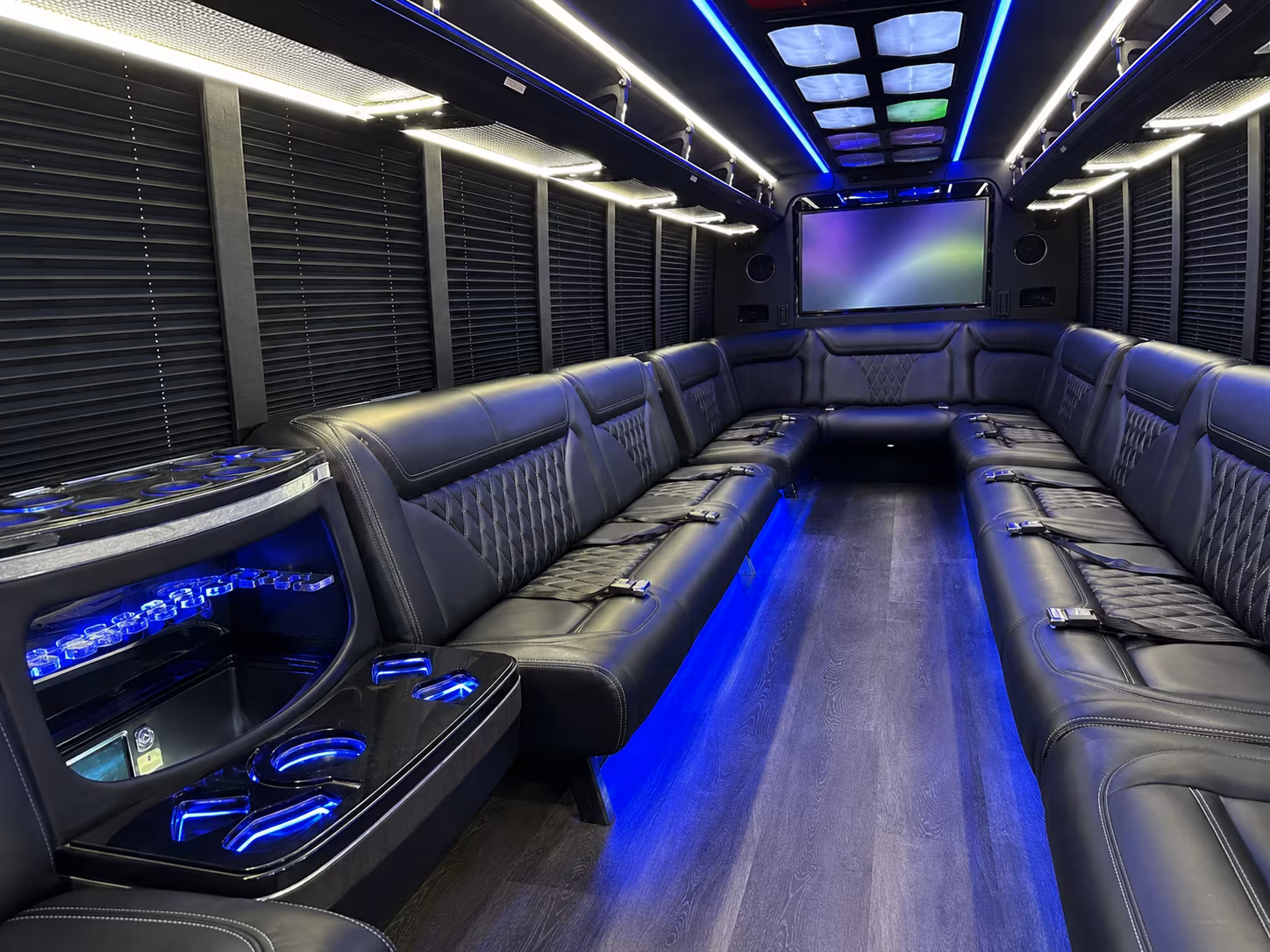 longview 20 passenger party bus inside