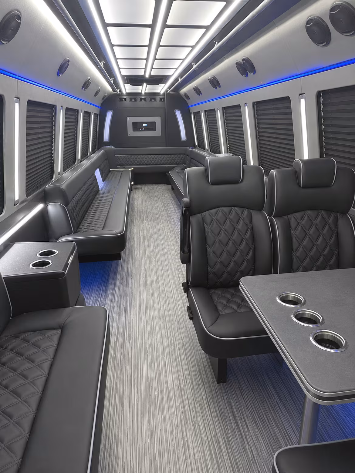 longview 25 passenger party bus inside