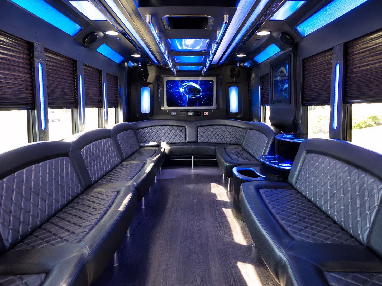 longview 28 passenger party bus inside