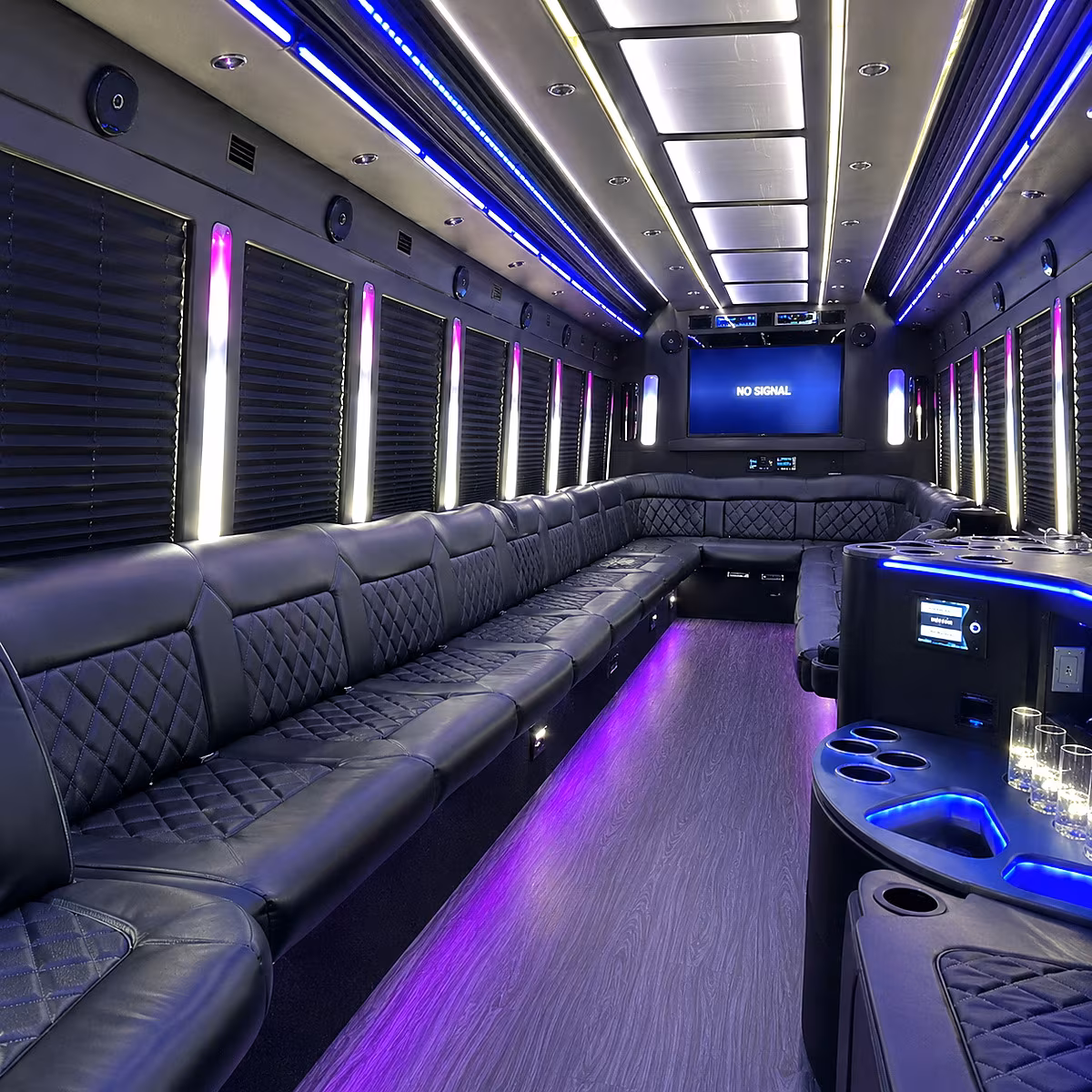 longview 30 passenger party bus inside