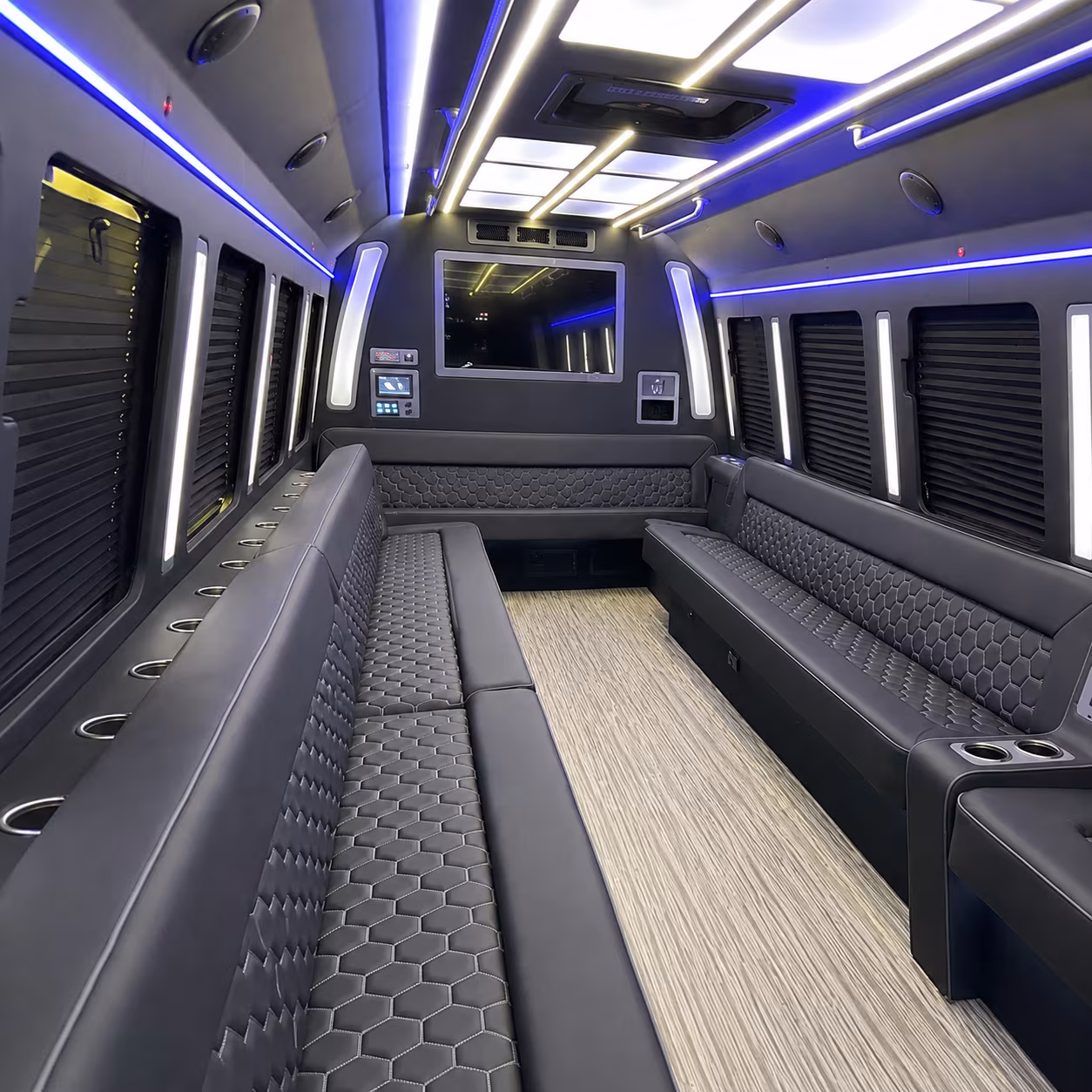 longview 40 passenger party bus inside